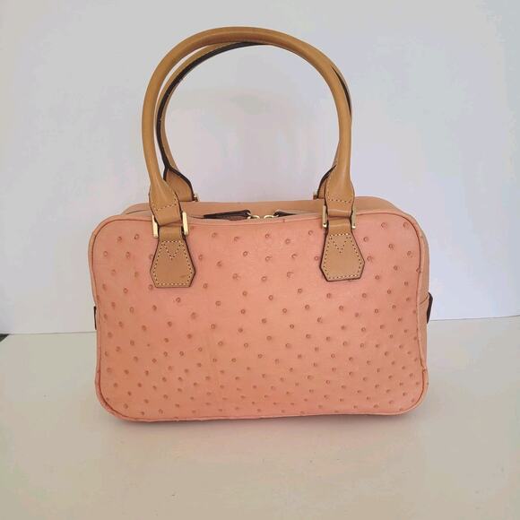 Renoma Paris Satchel Tote Purse Light Pink Ostric Leather Card Wallet Set Medium - Picture 1 of 11